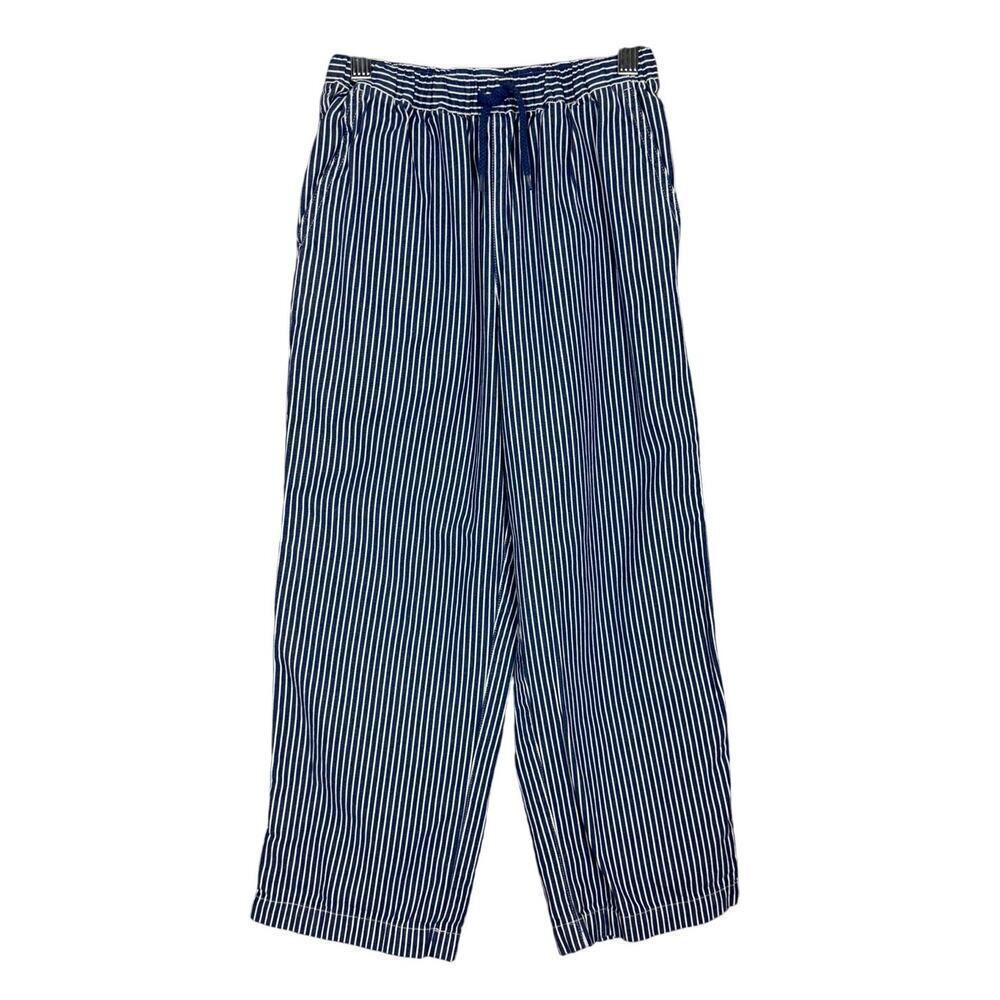 Hanna Andersson Boys Beach Pants Roll Up Navy Blue White Stripe Capri Sz 130 / 8